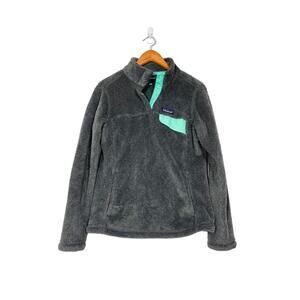 Patagonia Gray Fleece Pullover with Mint Accent